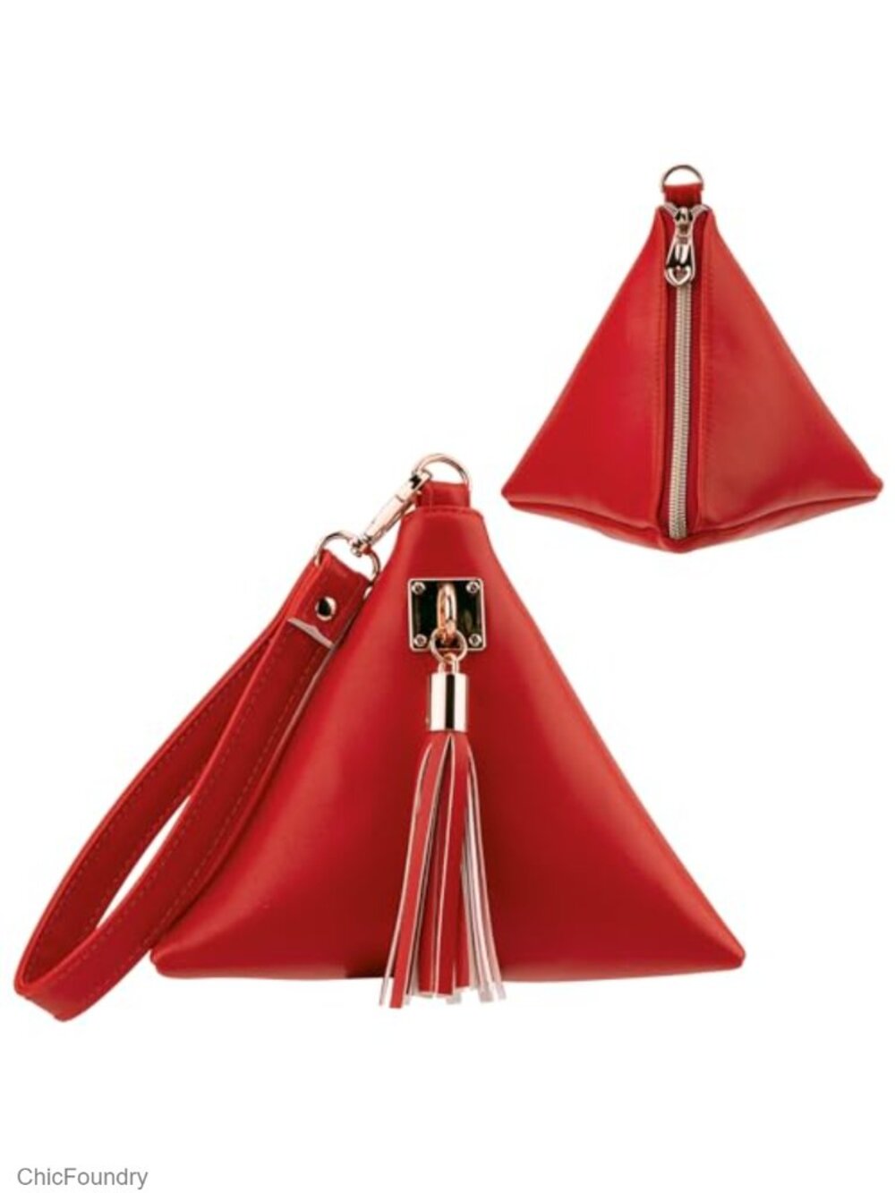 Synthetic Leather Triangle Wristlet Clutch Wallet with Wrist Strap